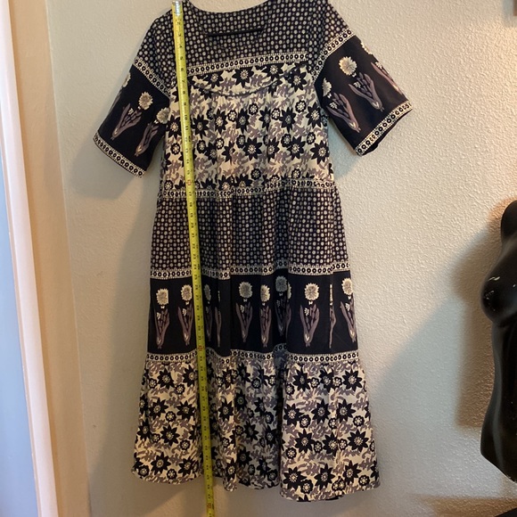 Hand Crafted Short Sleeve Floral Patchwork Pattern Sundress brown - Picture 7 of 10